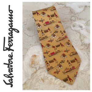 Salvatore Ferragamo 100% Silk Tie Asian Motif